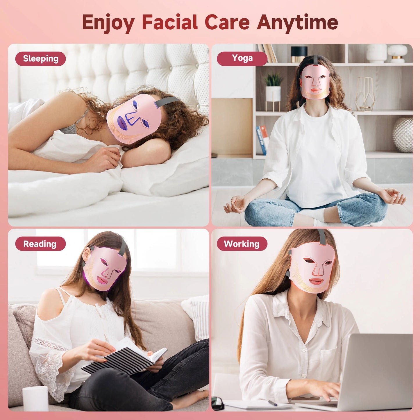 Red Light Therapy for Face, 4 Modes Led Face Mask Light Therapy with Remote, Portable Light Therapy Mask for Skin Care at Home, Travel (Black)