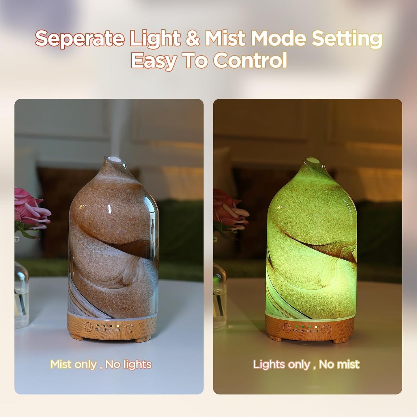 Hand Blown Glass Essential Oil Diffuser - Ultrasonic Aromatherapy with Auto Shut-Off, Timer, and 7-Color Night Light