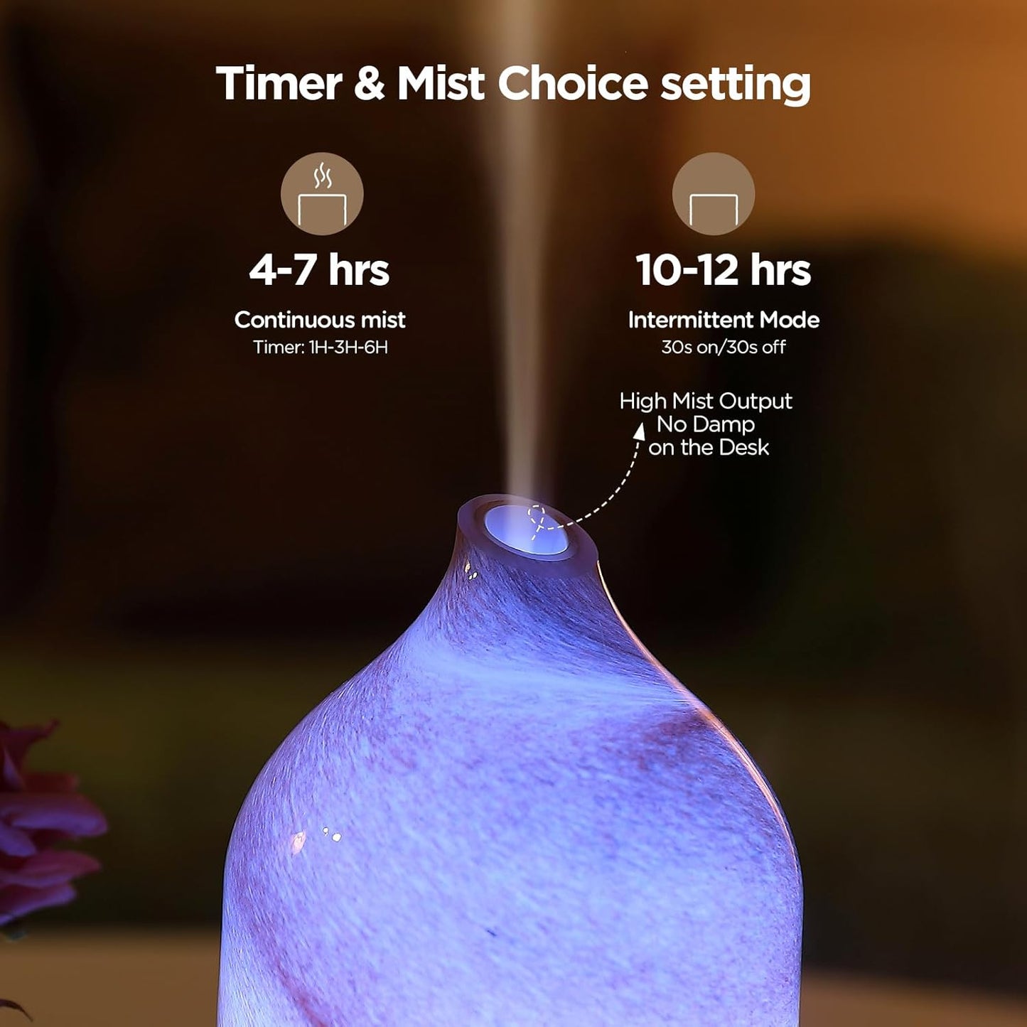 Hand Blown Glass Essential Oil Diffuser - Ultrasonic Aromatherapy with Auto Shut-Off, Timer, and 7-Color Night Light