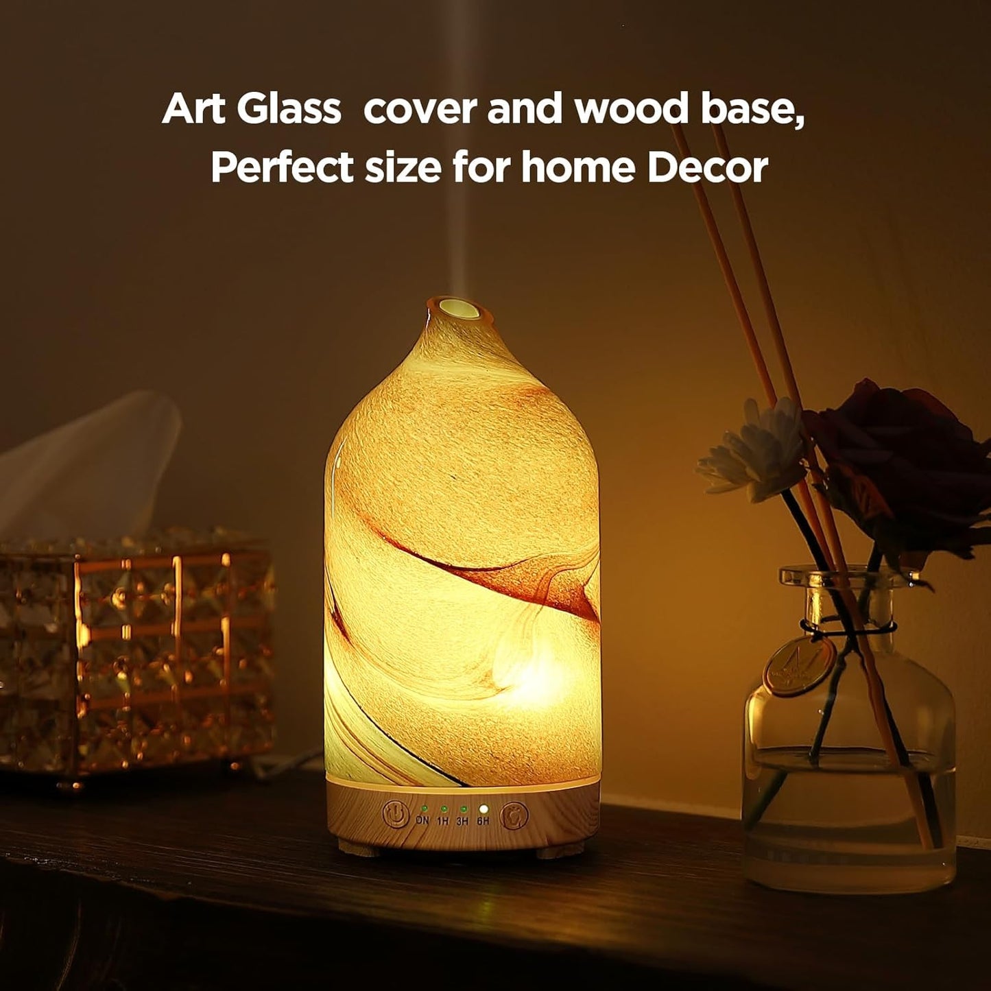Hand Blown Glass Essential Oil Diffuser - Ultrasonic Aromatherapy with Auto Shut-Off, Timer, and 7-Color Night Light