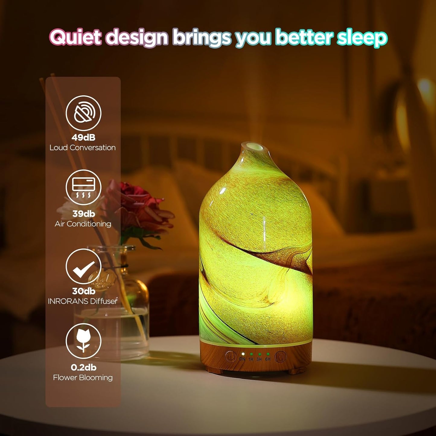 Hand Blown Glass Essential Oil Diffuser - Ultrasonic Aromatherapy with Auto Shut-Off, Timer, and 7-Color Night Light