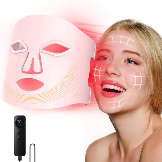 Red Light Therapy for Face, 4 Modes Led Face Mask Light Therapy with Remote, Portable Light Therapy Mask for Skin Care at Home, Travel (Black)
