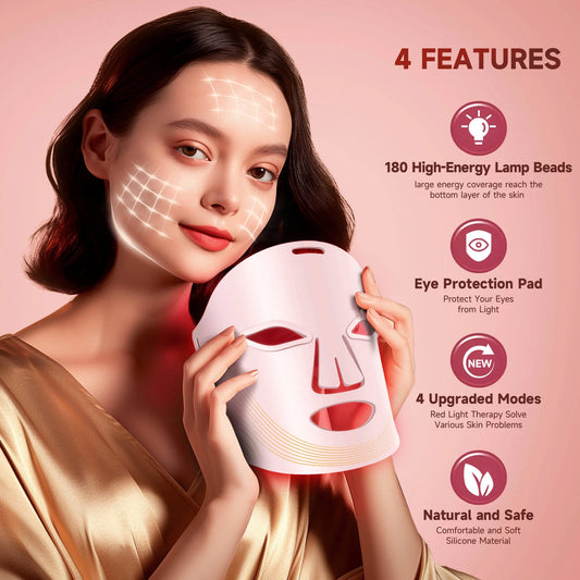 Red Light Therapy for Face, 4 Modes Led Face Mask Light Therapy with Remote, Portable Light Therapy Mask for Skin Care at Home, Travel (Black)