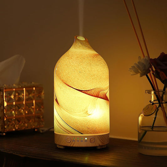 Hand Blown Glass Essential Oil Diffuser - Ultrasonic Aromatherapy with Auto Shut-Off, Timer, and 7-Color Night Light